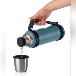 Tupperware Blue and Black Thermos with Cup